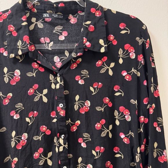 Zara Black Cherry Print Blouse - Size Large - Picture 2 of 4